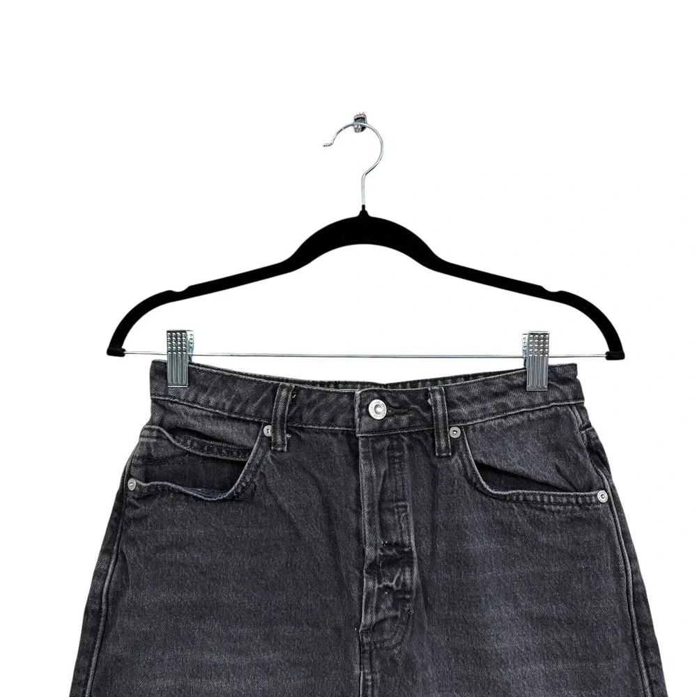 We The Free Women Denim Mini Skirt Raw Hem Adjustable Waist Button Fly Black 27*